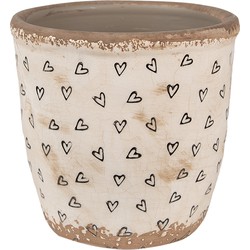 Clayre & Eef Bloempot  Ø 14x13 cm Beige Zwart Keramiek Hartjes Bloempot Binnen