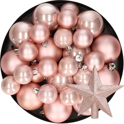 Kerstversiering kunststof kerstballen met piek lichtroze 6-8-10 cm pakket van 45x stuks - Kerstbal