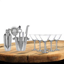 Excellent Houseware cocktails maken set 6-delig met 6x Martini glazen - Cocktailshakers