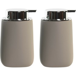 2x stuks zeeppompje/dispenser kunststeen/rvs in taupe/beige 14 cm - Zeeppompjes