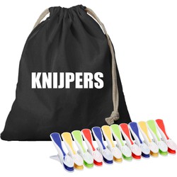 Wasknijperzak canvas bedrukt met knijpers en 48 plastic wasknijpers - knijperszakken