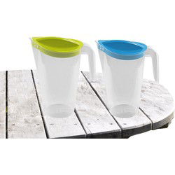 2x stuks waterkan/sapkan/limonadekan karaf deksel 1,75 liter kunststof groen/blauw - Schenkkannen