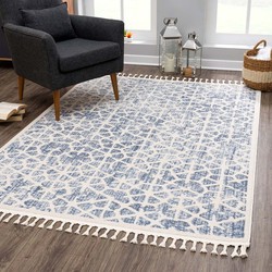 Felta Modern Blauw vloerkleed - Laagpolig - 120 X 120 Rond CM