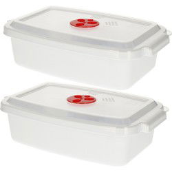 Plastic Forte Magnetronschaal - 2x - deksel/ventiel - 1,6 liter - wit - kunststof - rechthoekig - Magnetronbakken