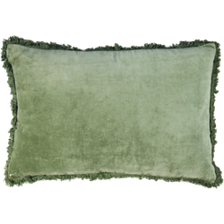 Sierkussen met franjes - katoen - 60x40 cm - oud groen