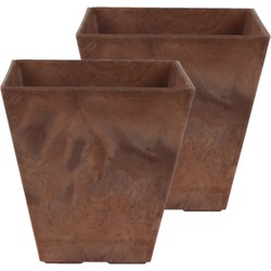 Set van 3x stuks bloempot/plantenpot vierkant van gerecycled kunststof terra bruin D20 en H20 cm - Plantenbakken