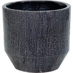 Mega Collections Plantenpot - keramiek - antraciet/grijs - relief - D17.5 x H16.5 cm - Plantenpotten