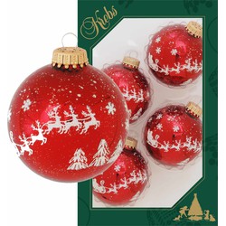 4x Glazen glanzende kerstballen rood met arrenslee opdruk 7 cm - Kerstbal