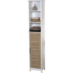 Badkamerkast Stockholm met deur en 6 planken 35x26x173 cm - Wit/Bruin