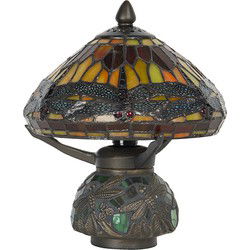 LumiLamp Tiffany Tafellamp  Ø 22x21 cm  Bruin Rood Glas Libelle Tiffany Bureaulamp