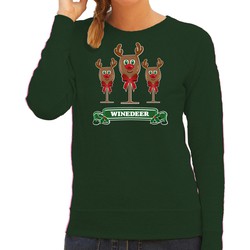 Bellatio Decorations Foute Kersttrui/sweater dames - winedeer - groen - wijn - rendier - Rudolf M - kerst truien