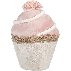 Clayre & Eef Decoratie Beeld Cupcake Ø 11x16 cm Roze Textiel op Kunststof