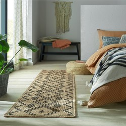 LOPER - ROWEN PATTERNED MODERN LAAGPOLIG - JUTE - NATUREL / BEIGE / ZWART 60x230 CM VLOERKLEED