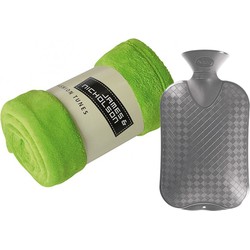Fleece deken/plaid - lime groen - 120 x 160 cm - kruik - 2 liter - Plaids