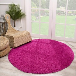 Tapijtenloods Loca Shaggy Rond Vloerkleed Roze Hoogpolig- 80 CM ROND