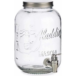 Glazen drankdispenser/limonadetap met zilver kleur dop/tap 3.8 liter - Drankdispensers