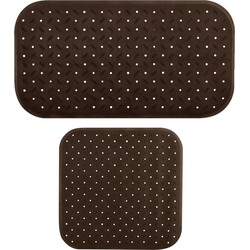 MSV Douche/bad anti-slip matten set badkamer - rubber - 2x stuks - bruin - 2 formaten - Badmatjes