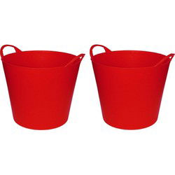 Flexibele emmer/wasmand/kuip - 2x - rood - 20 liter - Opbergmand - Wasmanden