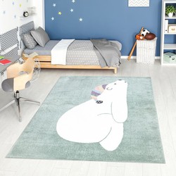 Playful Pals Kids Kinderkamer Groen vloerkleed - Ijsbeer