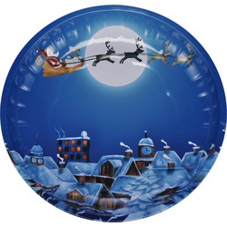 2x stuks kunststof kerst kinderbordjes/borden met kerstman op slee 26 cm - Bordjes