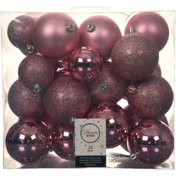 52x stuks kunststof kerstballen lippenstift roze 6-8-10 cm glans/mat/glitter - Kerstbal