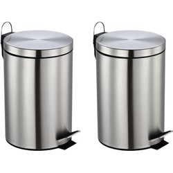 Set van 2x stuks RVS kantoor/keuken pedaalemmers 12 liter 40 cm - Prullenbakken