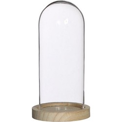 Ideas 4 Seasons Decoratie stolp - glas - houten plateau - D10 x H20 cm - Decoratieve stolpen