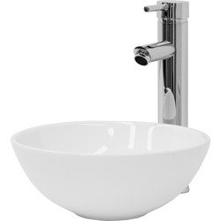 ML-Design Keramische wastafel in glanzend wit, Ø 28x11.6 cm, Ronde aanrecht wastafel, Moderne wastafel, Wastafel met afvoergat, Wasplaats handwasbak, voor de badkamer en gastentoilet.