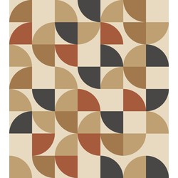 ESTAhome fotobehang geometrische vormen beige, terracotta en antraciet grijs - 2.5 x 2.7 m - 159389