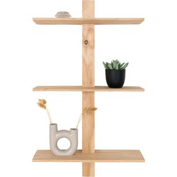 Almelo Shelf - Wall Shelf with 3 Natural Wood Shelves 21x55x72 cm