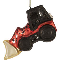 Clayre & Eef Kersthanger Tractor 12x4x8 cm Rood Glas