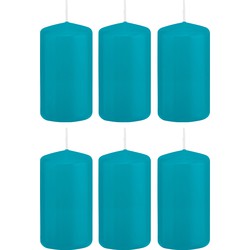 6x Kaarsen turquoise blauw 6 x 12 cm 40 branduren sfeerkaarsen - Stompkaarsen