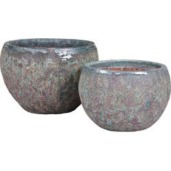 PTMD Bloempot Caedyn - 75x75x52 cm - Keramiek - Groen - Set van 2