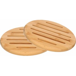 2x Houten ronde onderzetters voor pannen/schalen 20 cm - Panonderzetters