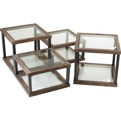 J-line - Set Van 4 Salontafels Hout/glas Bruin - 51x51x46cm