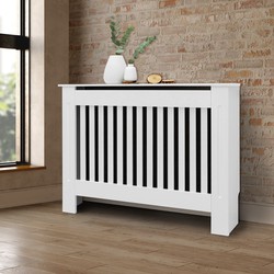 Radiatorbekleding landelijke stijl wit, 112x19x82 cm, gemaakt van MDF gelakt