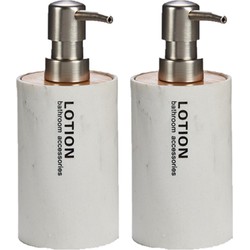 2x stuks zeeppompjes/zeepdispensers marmer wit kunststof 350 ml - Zeeppompjes