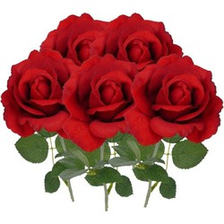 5x Kunstbloemen roos rood 37 cm - Kunstbloemen