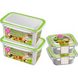4x Voedsel plastic bewaarbakjes 0,25 en 2,5 liter transparant/groen - Vershoudbakjes