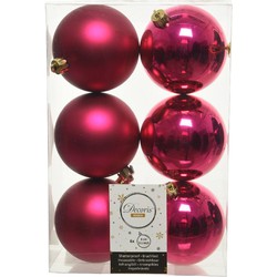 6x Kunststof kerstballen glanzend/mat bessen roze 8 cm kerstboom versiering/decoratie - Kerstbal