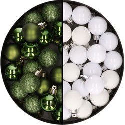 Kleine kunststof kerstversiering 40x stuks set en 3 cm kerstballen in het wit en groen - Kerstbal