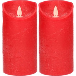 2x LED kaarsen/stompkaarsen rood met dansvlam 15 cm - LED kaarsen