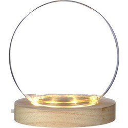 Ideas 4 Seasons Decoratie stolp - glas - houten plateau - LED licht - D13 x H13 cm - Decoratieve stolpen