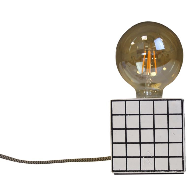 Blok Lamp-10x10cm-incl. grote gloeilamp-Grid- Zwart/ Wit-Housevitamin - 