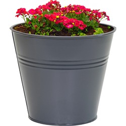 Mega Collections plantenpot/bloempot Bob - zink - antraciet - D13 X H12 cm - IJzeren emmer / teil