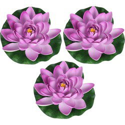 Drijvende kunst waterlelie bloemen - 3x - lila paars - D18 cm - Vijver - Kunstbloemen