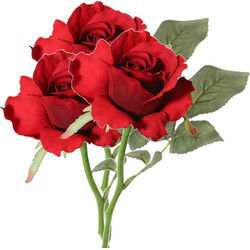 Topart Kunstbloem - 3x - roos Alice - rood - 30 cm - kunststof - decoratie - Kunstbloemen