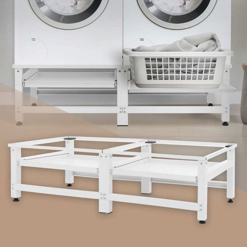 Wasmachine onderstel set van 2 61x53.5x37 cm met uitschuifplank in wit ML design - 