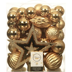 Set van 49x stuks kunststof kerstballen met ster piek goud mix - Kerstbal