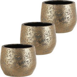Mica Decorations Bloempot - 3x - goudkleurig - keramiek - 19 x 15 cm - Plantenpotten